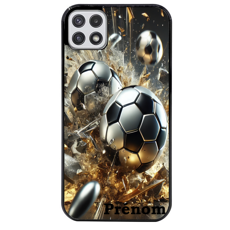 Coque noire taperso pour galaxy A22 A32 A52 A52S 4G 5G  avec motif foot metal personnalisee protection antichoc personnalisée
