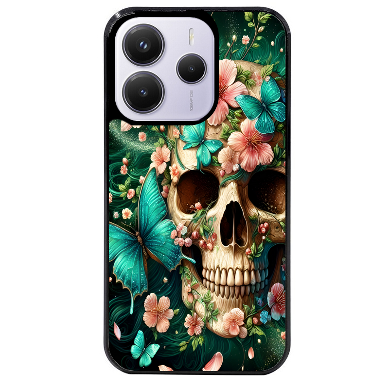 Coque noire taperso pour Redmi Note 14 et PRO PLUS 4G 5G avec motif tete de mort skull printemps protection antichoc personnalisée