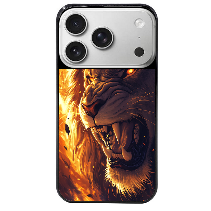 Coque noire taperso pour Iphone 17 17E AIR MAX PRO avec motif lion flamme protection antichoc personnalisée