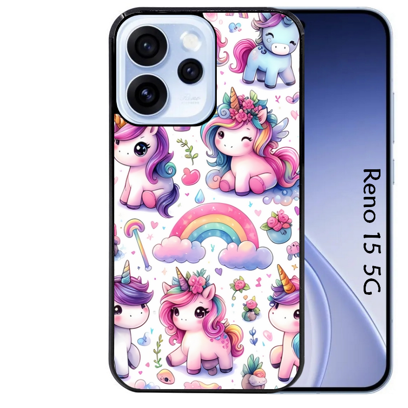 Coque noire taperso pour OPPO Reno 15 et F FS 5G avec motif licorne arc en ciel protection antichoc personnalisée