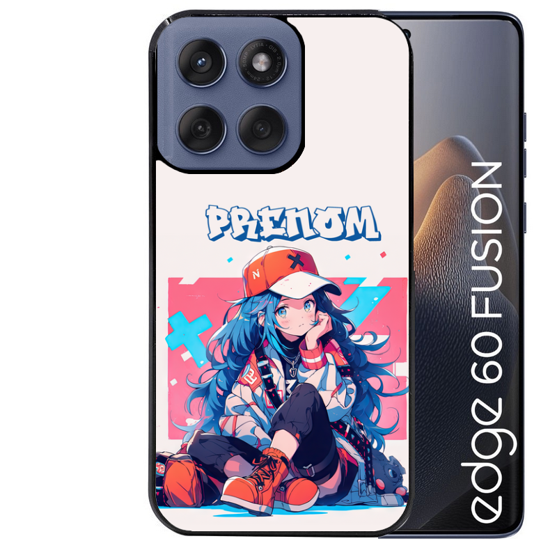 Coque noire taperso pour Moto Edge 60 et Neo Fusion Pro avec motif anime casquette personnalise protection antichoc personnalisée
