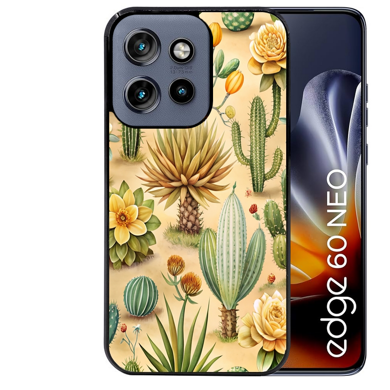 Coque noire taperso pour Moto Edge 60 et Neo Fusion Pro avec motif cactus et succulent protection antichoc personnalisée