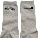 Chaussettes personnalisée paillettes crème motif marraine 100%