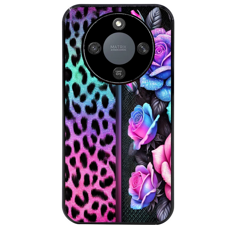 Coque noire taperso pour Honor X9A avec motif leopard et fleur protection antichoc personnalisée