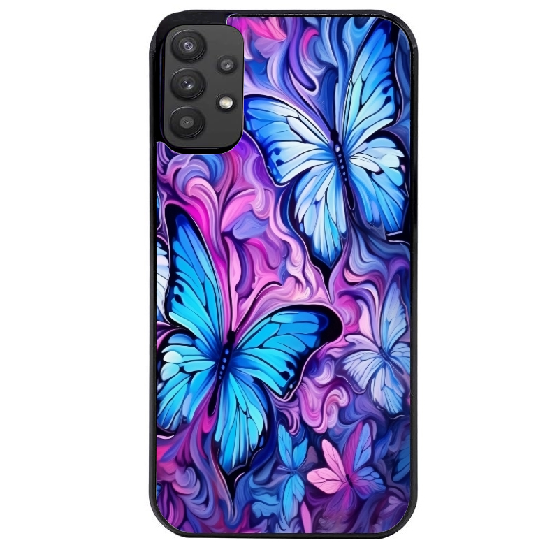 Coque noire taperso pour galaxy A22 A32 A52 A52S 4G 5G  avec motif papillon violet uv protection antichoc personnalisée