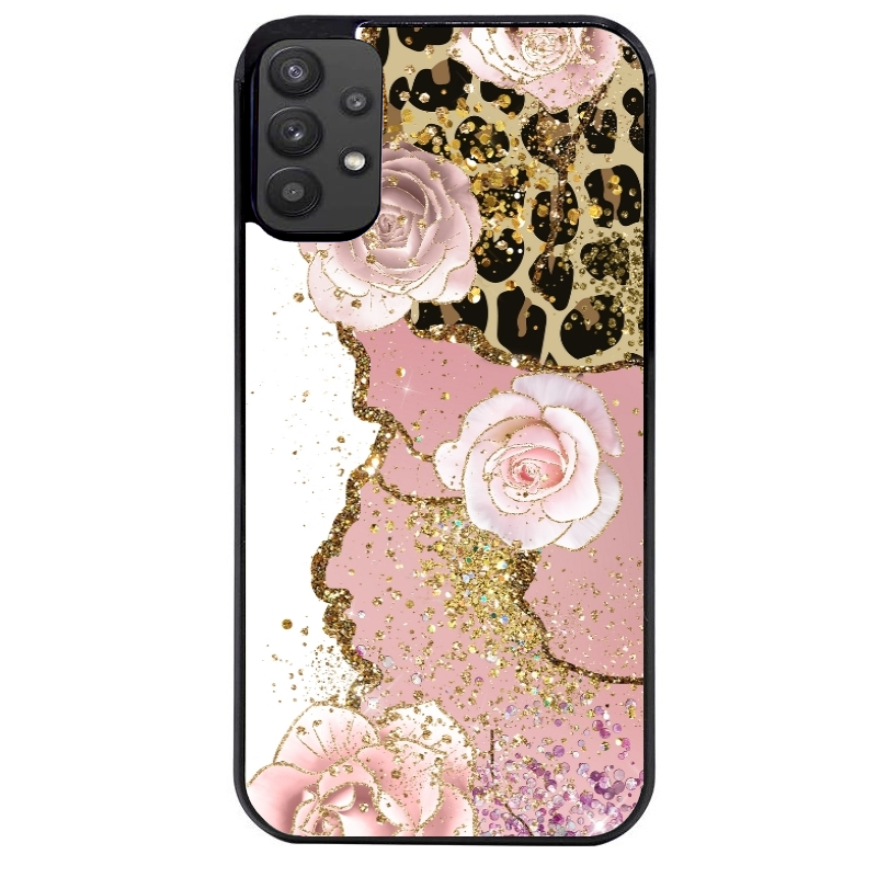 Coque noire taperso pour galaxy A22 A32 A52 A52S 4G 5G  avec motif marbre fleur leopard protection antichoc personnalisée