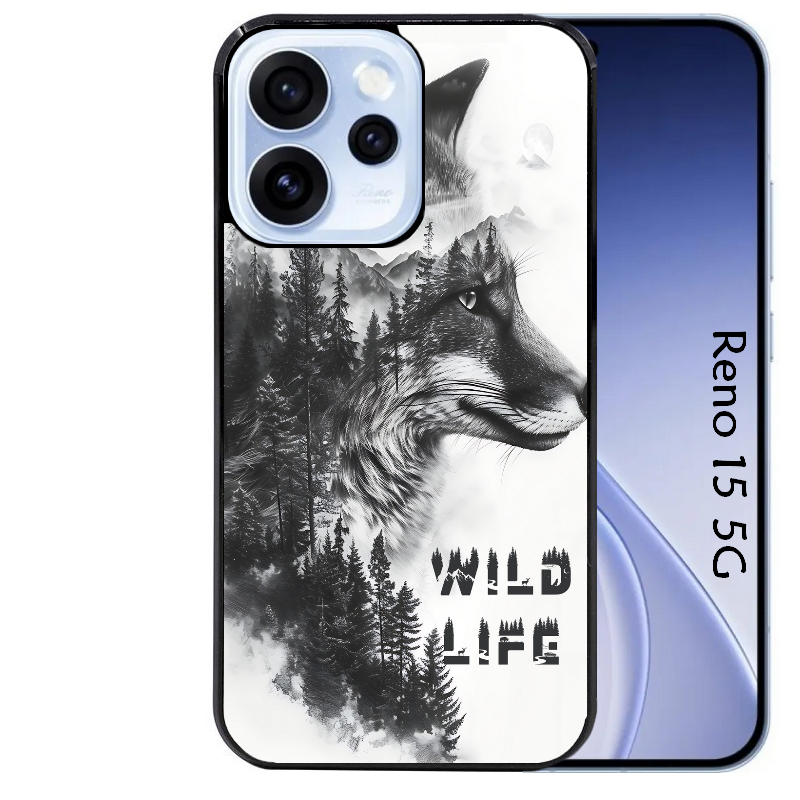 Coque noire taperso pour OPPO Reno 15 et F FS 5G avec motif renard fox wild protection antichoc personnalisée