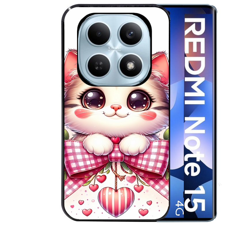 Coque noire taperso pour Redmi Note 15 et PRO PLUS 4G 5G avec motif chat noeud et coeur protection antichoc personnalisée