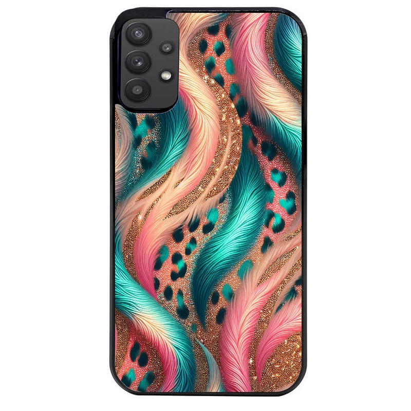 Coque noire taperso pour galaxy A22 A32 A52 A52S 4G 5G  avec motif effet fourrure leopard 2 protection antichoc personnalisée
