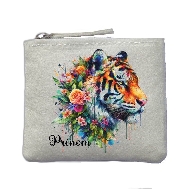Porte monnaie personnalisé panthere jungle ivoire en feutrine en feutrine ivoire