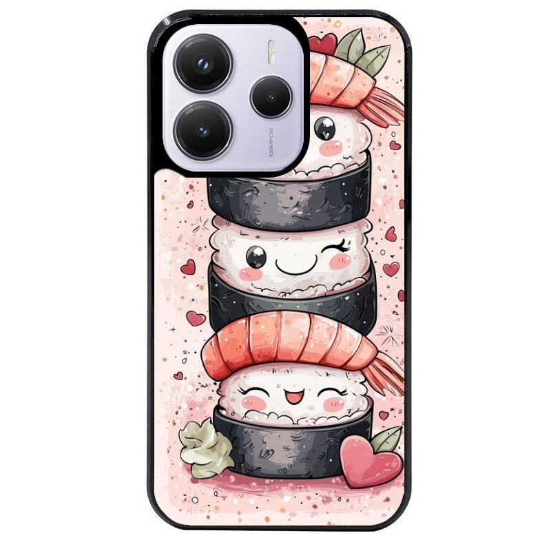 Coque noire taperso pour Redmi Note 14 et PRO PLUS 4G 5G avec motif sushi kawai anime protection antichoc personnalisée