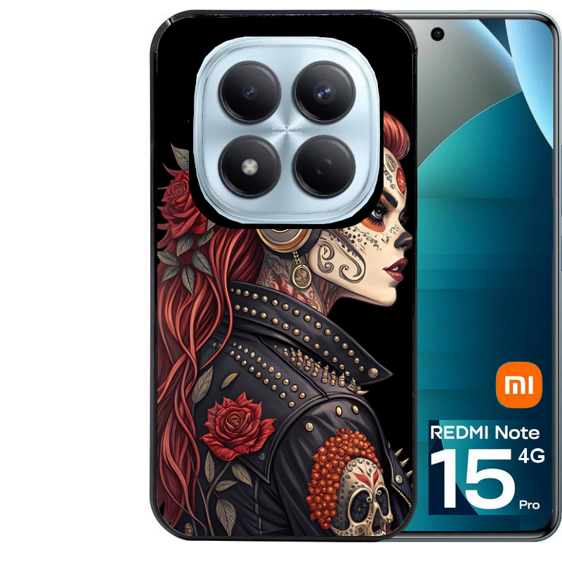 Coque noire taperso pour Redmi Note 15 et PRO PLUS 4G 5G avec motif tete de mort rock protection antichoc personnalisée