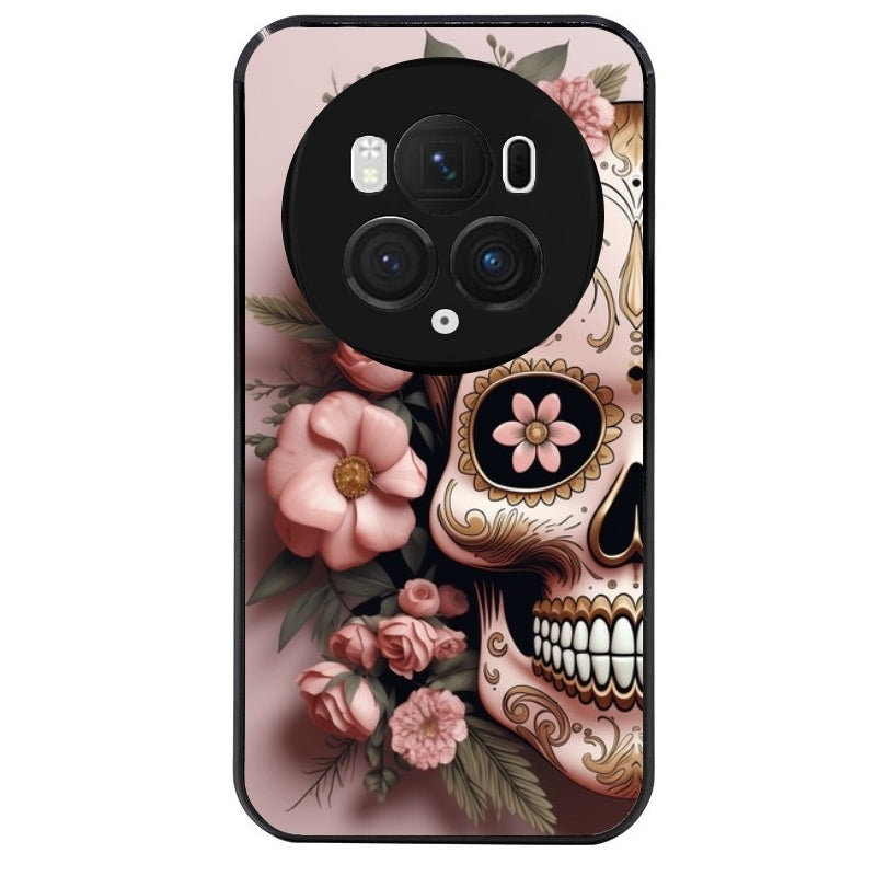Coque noire taperso pour Magic 5 6 LITE et PRO avec motif tete de mort calavera rose protection antichoc personnalisée