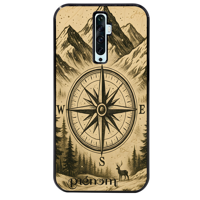 Coque noire taperso pour OPPO Reno 2 et 2Z avec motif voyage et boussole protection antichoc personnalisée