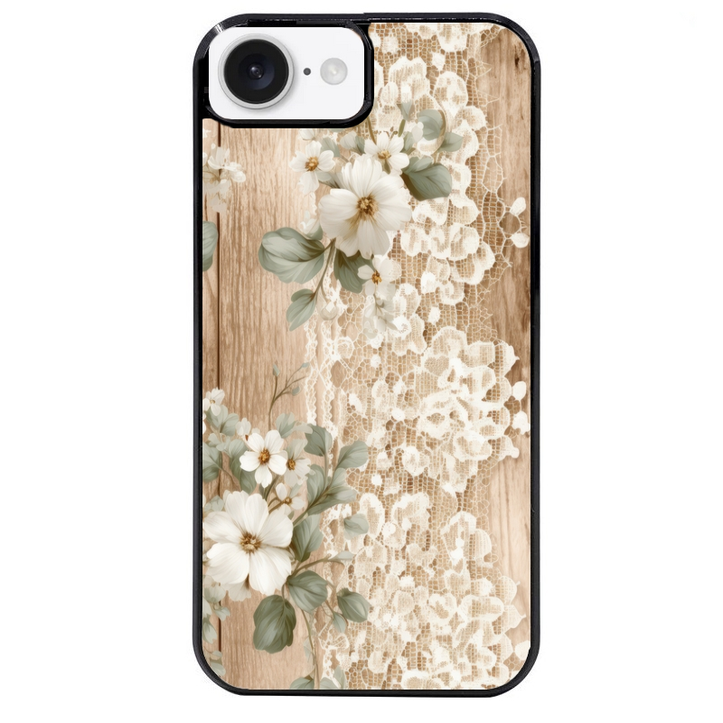 Coque noire taperso pour Iphone 17 17E AIR MAX PRO avec motif bois et dentelle 1 protection antichoc personnalisée
