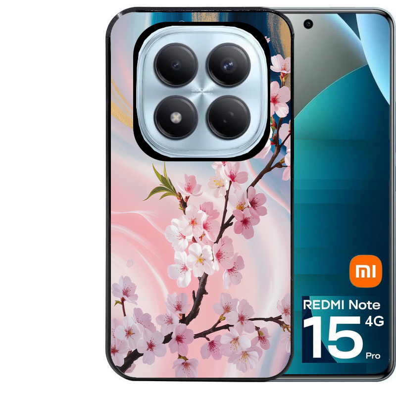 Coque noire taperso pour Redmi Note 15 et PRO PLUS 4G 5G avec motif marbre fleur cerisier protection antichoc personnalisée
