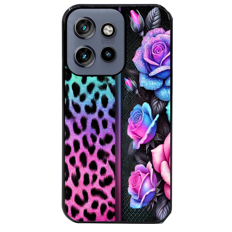Coque noire taperso pour Moto Edge 60 et Neo Fusion Pro avec motif leopard et fleur protection antichoc personnalisée