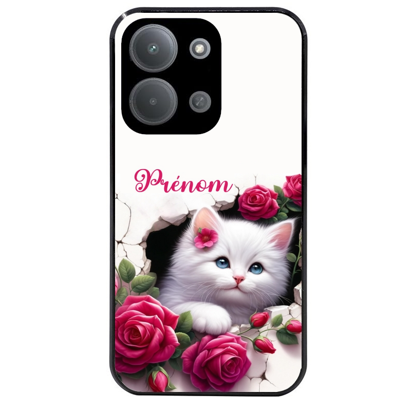Coque noire taperso pour POCO C85 avec motif chat fleurs personnalisee protection antichoc personnalisée