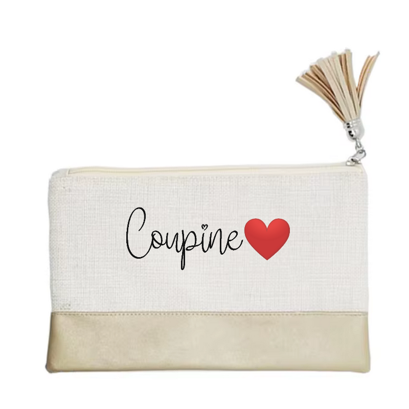 Pochette motif copine coupine en toile et simili cuir