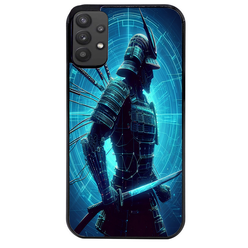 Coque noire taperso pour galaxy A22 A32 A52 A52S 4G 5G  avec motif samourai bleu protection antichoc personnalisée