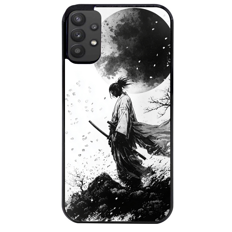 Coque noire taperso pour galaxy A22 A32 A52 A52S 4G 5G  avec motif samourai et lune protection antichoc personnalisée