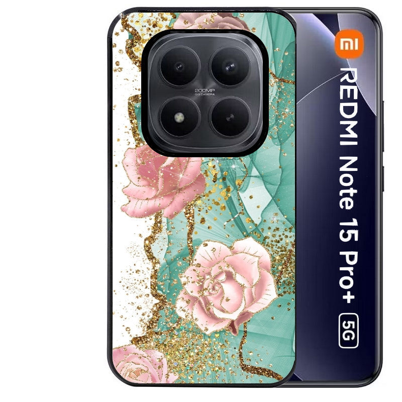 Coque noire taperso pour Redmi Note 15 et PRO PLUS 4G 5G avec motif marbre fleur turquoise protection antichoc personnalisée