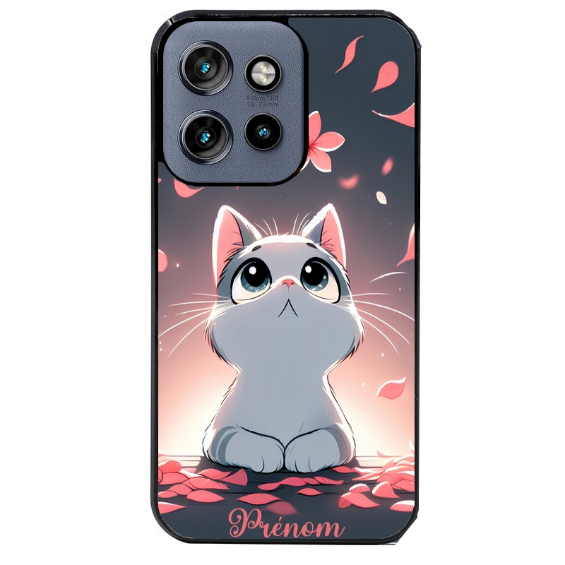 Coque noire taperso pour Moto Edge 60 et Neo Fusion Pro avec motif chat anime avec votre prenom protection antichoc personnalisée