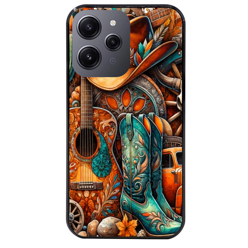 Coque noire taperso pour Redmi 12 4G et 5G avec motif cow boy et texas automne protection antichoc personnalisée