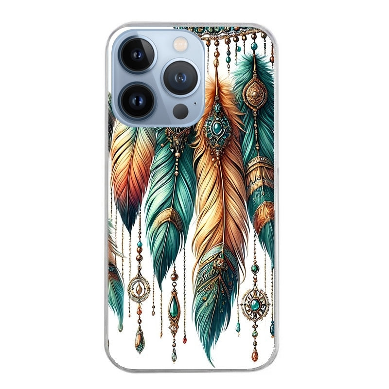 Coque taperso pour Iphone 14 et PRO PLUS PRO MAX avec motif plumes et bijoux protection antichoc personnalisée