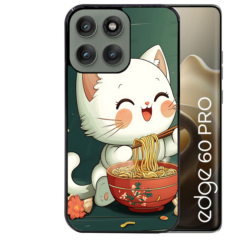 Coque noire taperso pour Moto Edge 60 et Neo Fusion Pro avec motif chat ramen nuage protection antichoc personnalisée