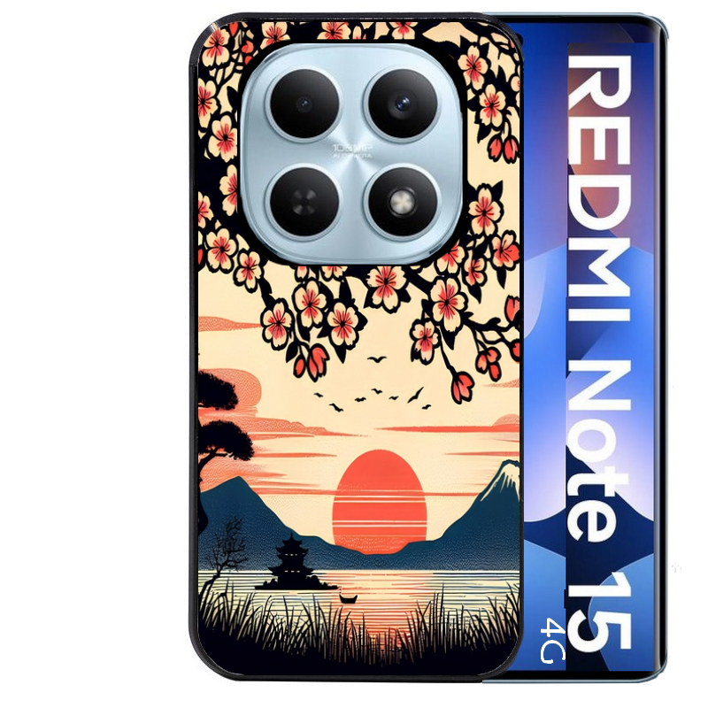 Coque noire taperso pour Redmi Note 15 et PRO PLUS 4G 5G avec motif japan cerisier protection antichoc personnalisée