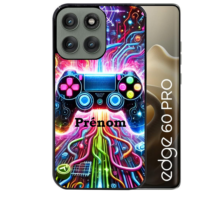 Coque noire taperso pour Moto Edge 60 et Neo Fusion Pro avec motif gamer electro personnalisee protection antichoc personnalisée