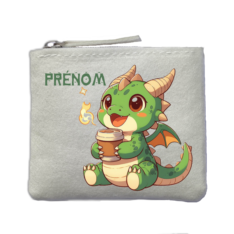 Porte monnaie personnalisé dinosaure choco ivoire en feutrine en feutrine ivoire