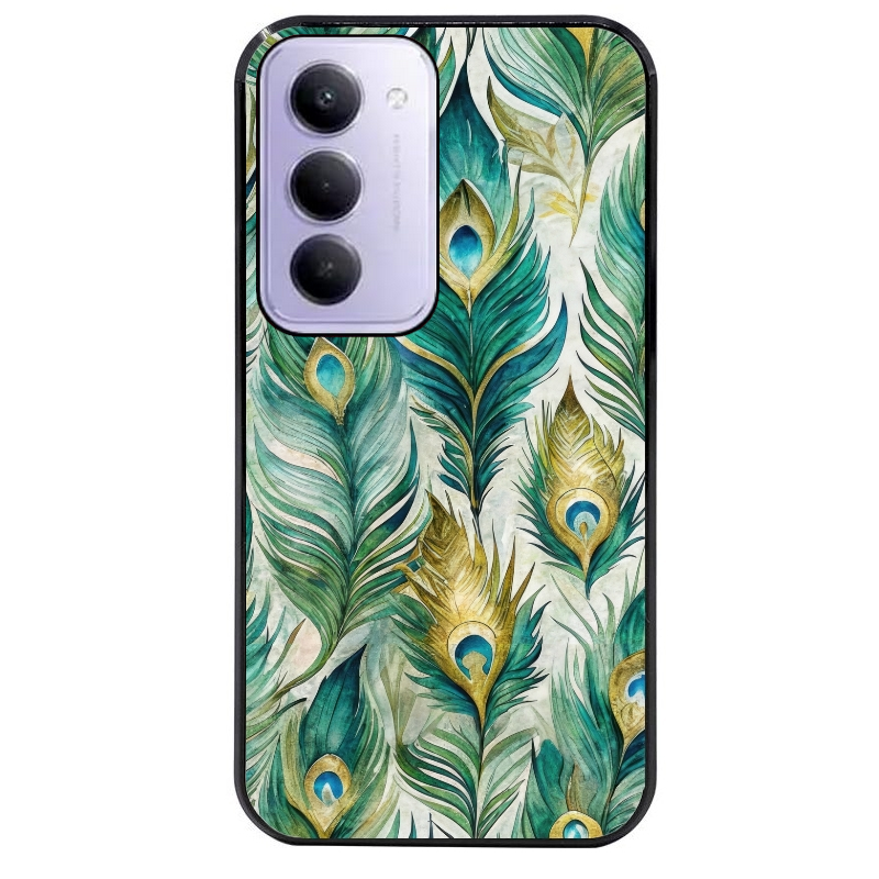 Coque noire taperso pour Redmi 15 4G et 5G avec motif paon plumes protection antichoc personnalisée