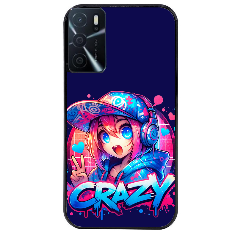 Coque noire taperso pour OPPO A16 et A16S avec motif anime crazy protection antichoc personnalisée