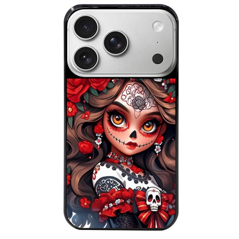 Coque noire taperso pour Iphone 17 17E AIR MAX PRO avec motif tete de mort calavera rouge protection antichoc personnalisée