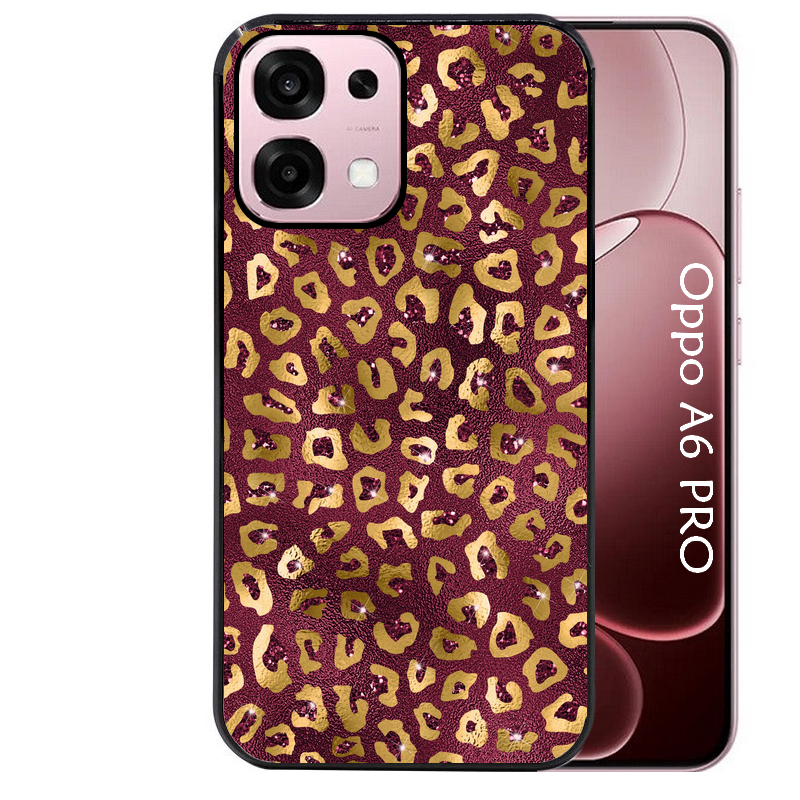 Coque noire taperso pour OPPO A6 PRO 4G et 5G avec motif leopard grenat protection antichoc personnalisée