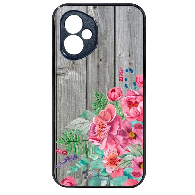 Coque noire taperso pour Honor 400 et Lite Pro Smart avec motif bois gris et fleur rose protection antichoc personnalisée