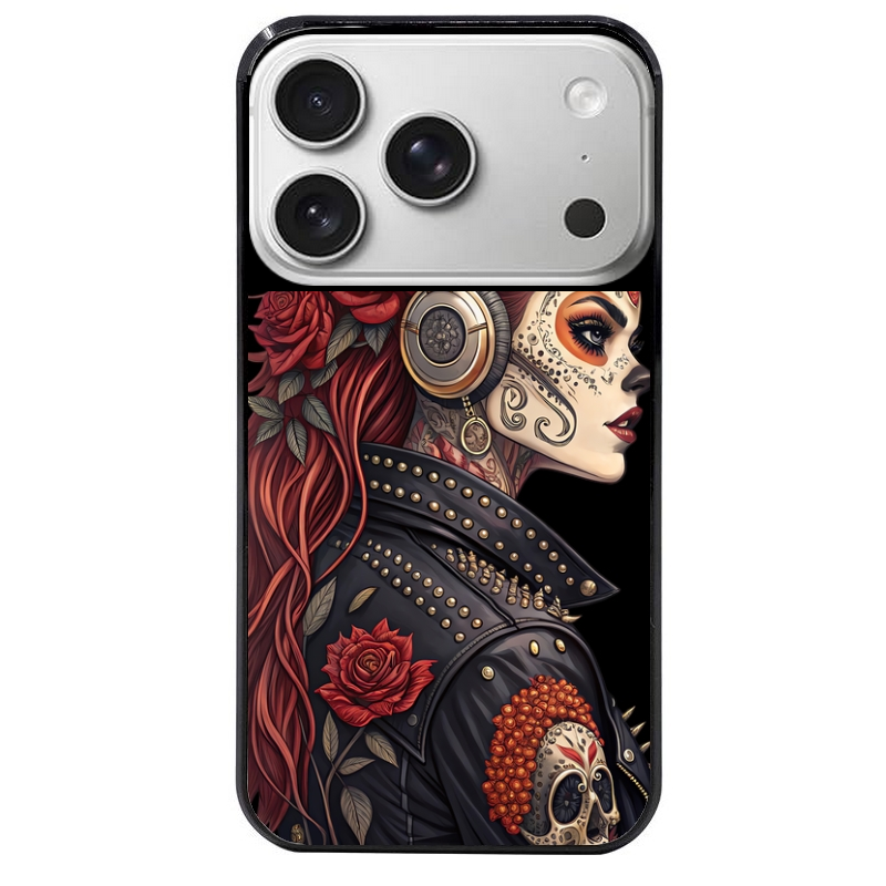 Coque noire taperso pour Iphone 17 17E AIR MAX PRO avec motif tete de mort rock protection antichoc personnalisée