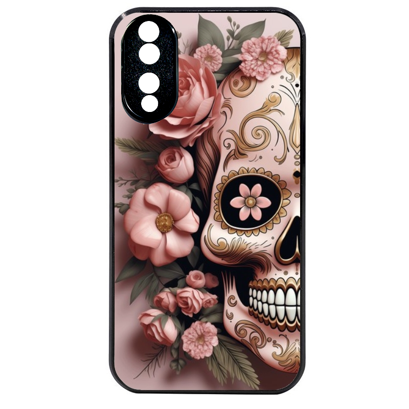 Coque noire taperso pour Honor 70 LITE 90 et LITE avec motif tete de mort calavera rose protection antichoc personnalisée