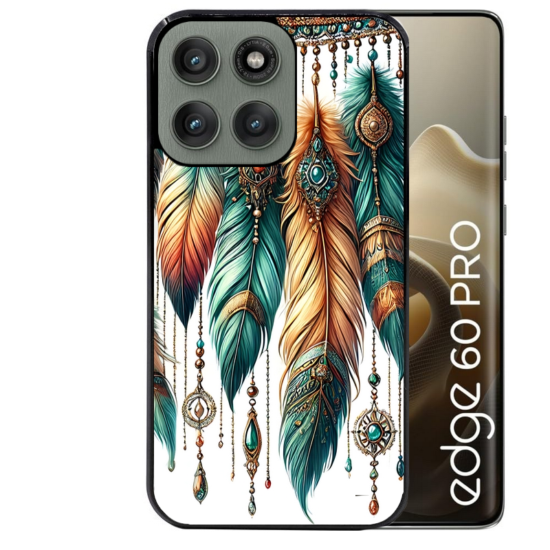 Coque noire taperso pour Moto Edge 60 et Neo Fusion Pro avec motif plumes et bijoux protection antichoc personnalisée