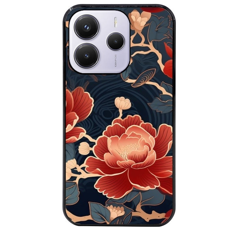 Coque noire taperso pour Redmi Note 14 et PRO PLUS 4G 5G avec motif fleur japan protection antichoc personnalisée
