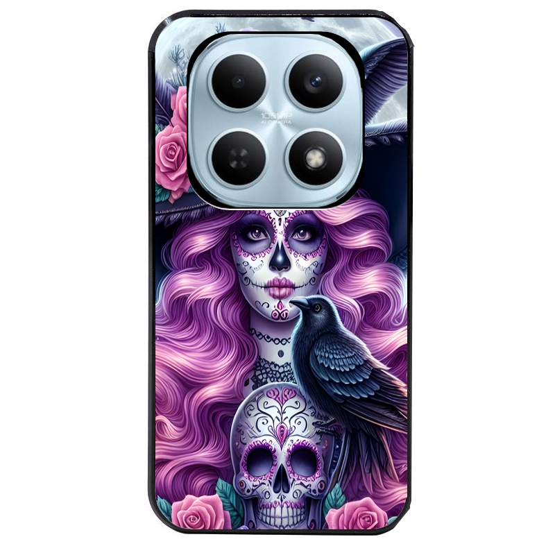 Coque noire taperso pour POCO M8 5G et PRO 5G avec motif tete de mort calavera et corbeau protection antichoc personnalisée
