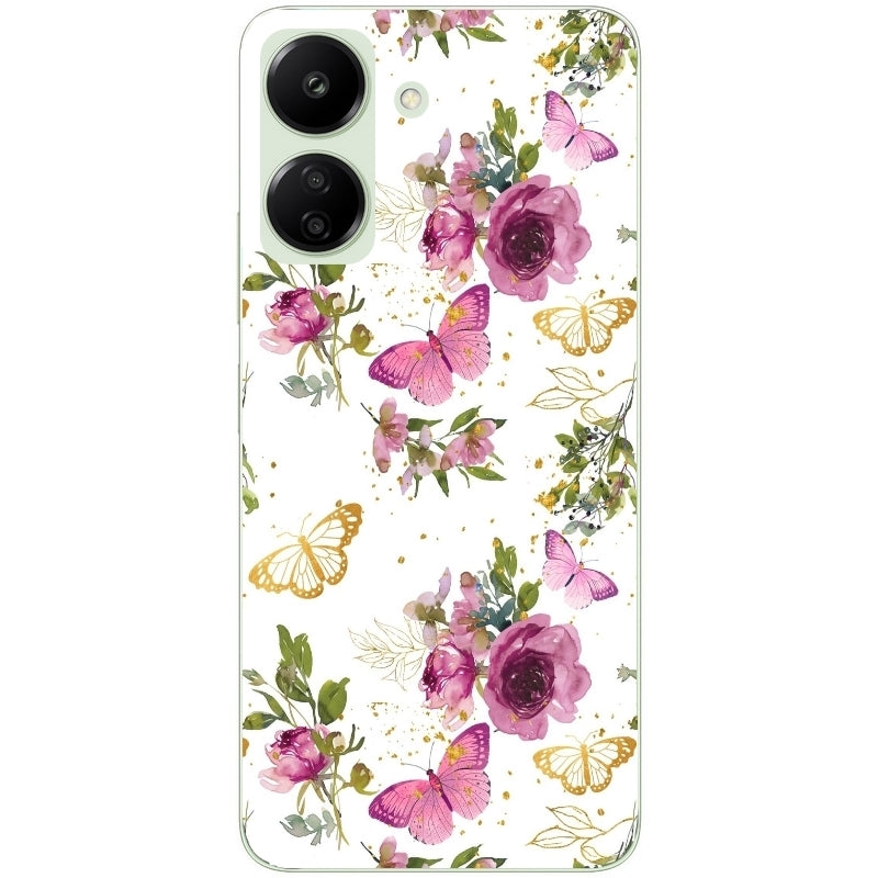Coque taperso pour POCO C65 4G avec motif fleur et papillon protection antichoc personnalisée