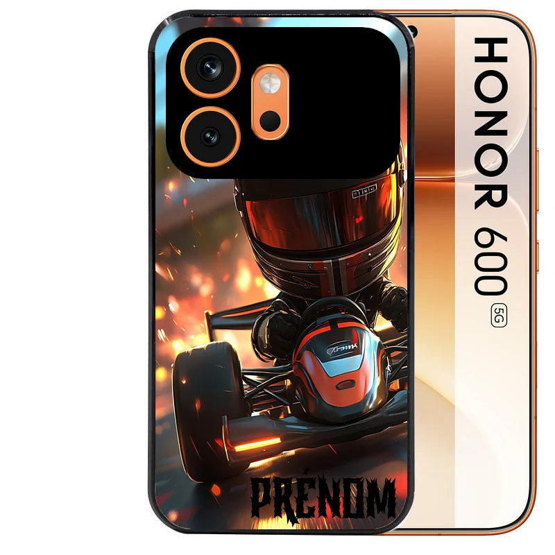 Coque noire taperso pour Honor 600 et 600 PRO avec motif karting f1 personnalisee protection antichoc personnalisée