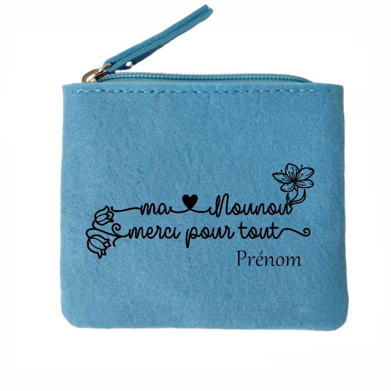 Porte monnaie personnalisé merci nounou fleur en feutrine en feutrine