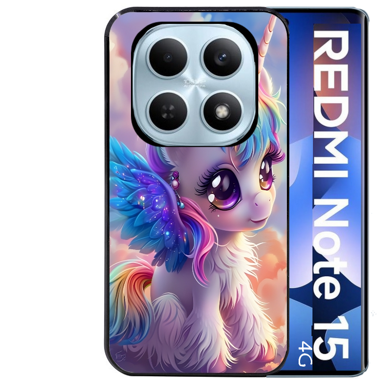 Coque noire taperso pour Redmi Note 15 et PRO PLUS 4G 5G avec motif licorne style anime protection antichoc personnalisée