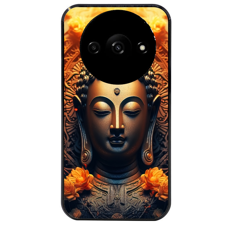 Coque noire taperso pour Redmi A3 avec motif bouddha et fleur protection antichoc personnalisée