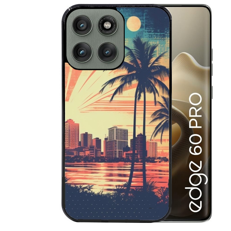 Coque noire taperso pour Moto Edge 60 et Neo Fusion Pro avec motif hawaii retro protection antichoc personnalisée