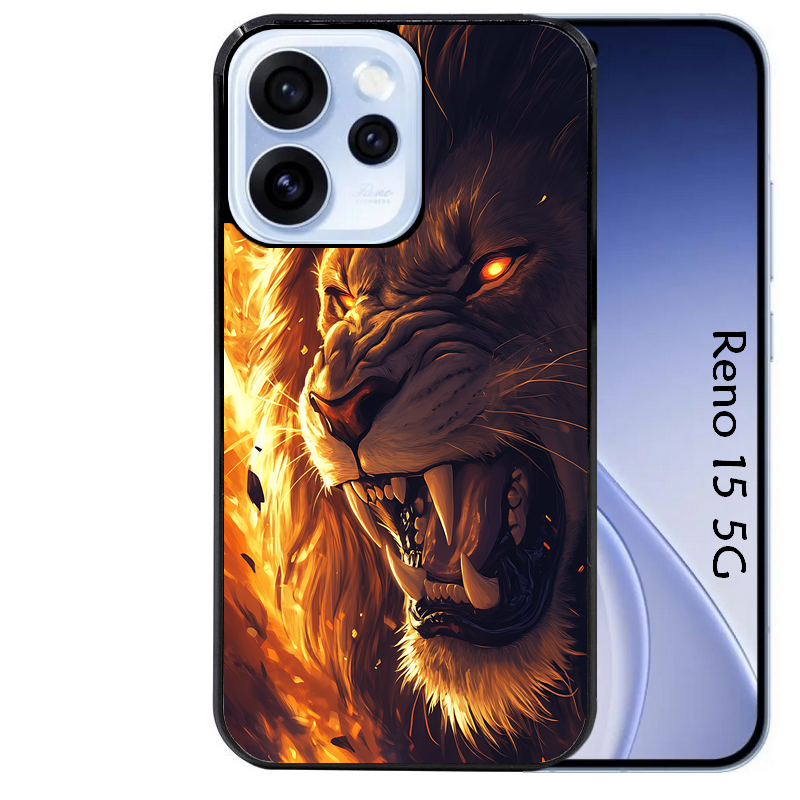 Coque noire taperso pour OPPO Reno 15 et F FS 5G avec motif lion flamme protection antichoc personnalisée